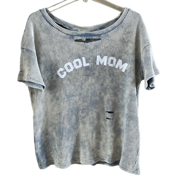 *BLUE* NWT, BiBi, Women’s “Cool Mom” Distressed Waffle Top, Short Sleeve, S - Picture 8 of 10